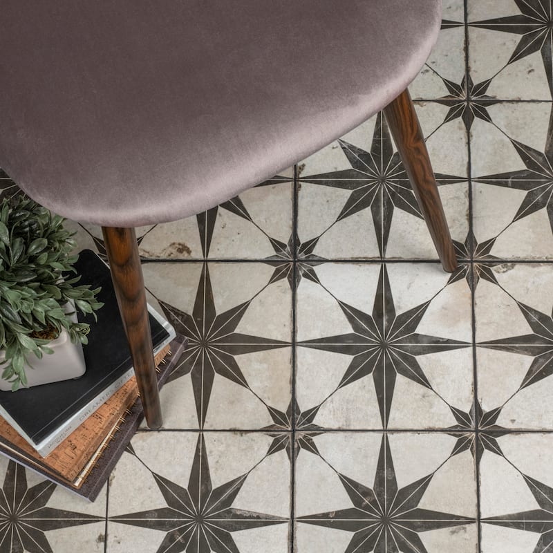 Merola Tile Kings Star Nero 17-5/8" x 17-5/8" Ceramic Floor and Wall Tile