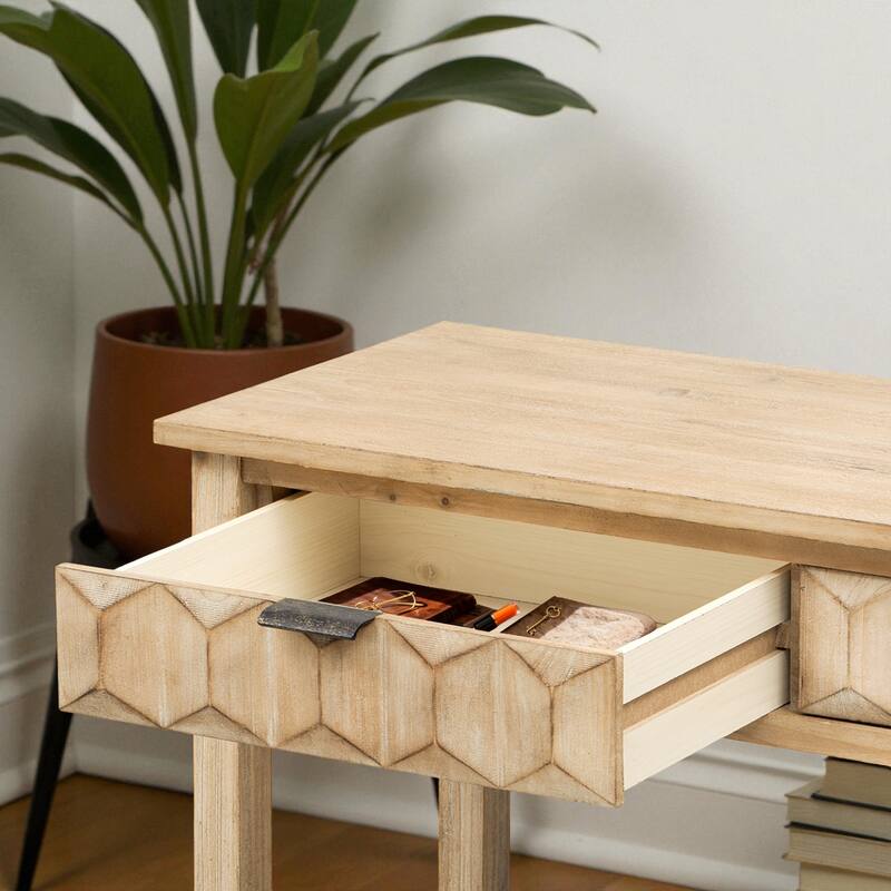 60'' Fir Veneer Console Table with Honeycomb-Patterned Drawers, 3 Storage Drawers and Open Shelf Entryway Table