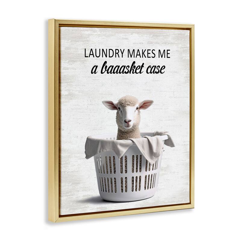 Stupell Funny Lamb Laundry Basket Framed Floater Canvas Wall Art Design By Lettered and Lined
