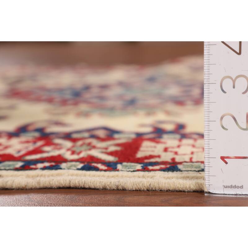 Geometric Kazak Accent Rug Hand-Knotted Foyer Wool Carpet - 3'5" x 4'10"