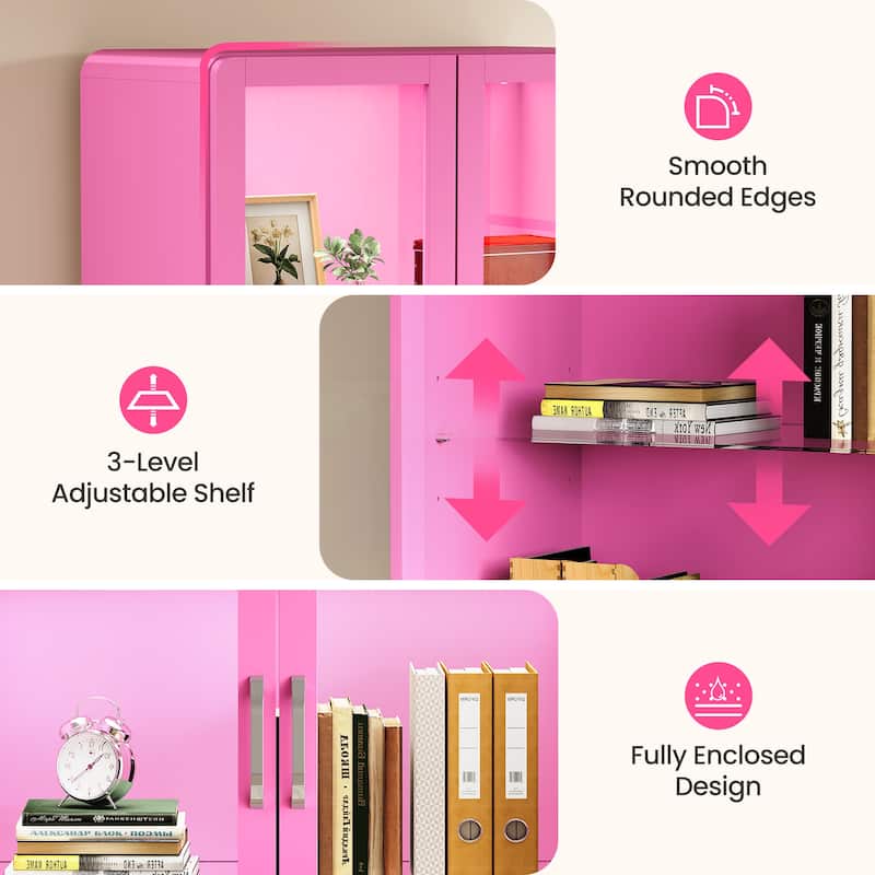 64'' Tall Display Cabinet with Acrylic Doors and LED Lights - N/A