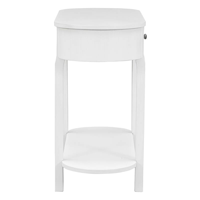Curved Console Table with 2 Storage Drawers and Metal Handles, Wooden Hallway Tables Entryway Table wOpen Storage Shelf White