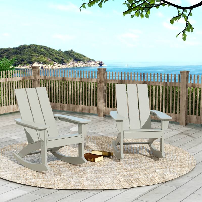 Shoreside Modern Eco-Friendly All Weather Poly Adirondack Rocking Chairs (Set of 2) - Sand