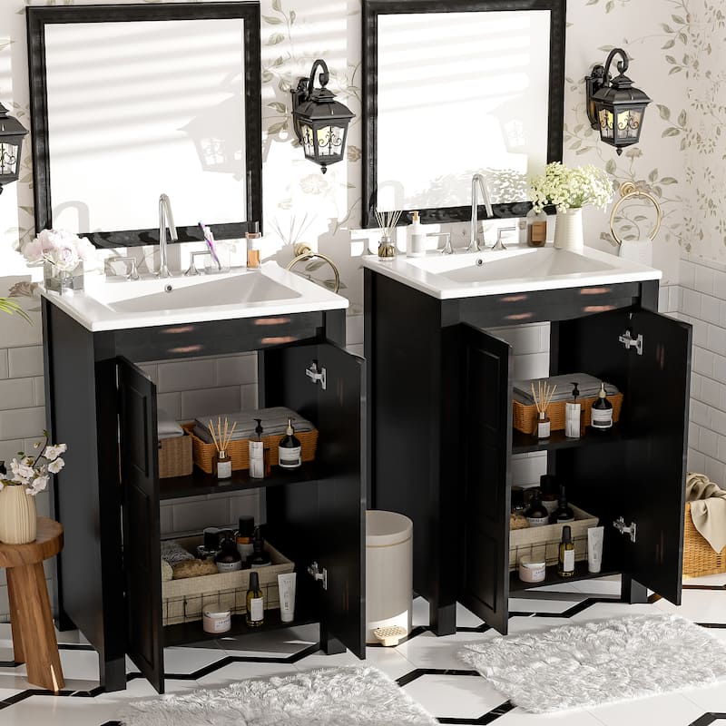 GDFStudio - Aurora Wood & Ceramic Bathroom Vanity Set with Sink and Divided Drawers