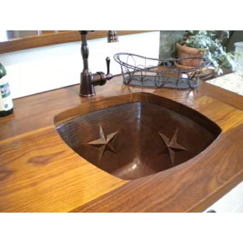 15" Square Copper Kitchen Bar Sink with TEXAS STARS by SimplyCopper - 15" x 15" x 7"