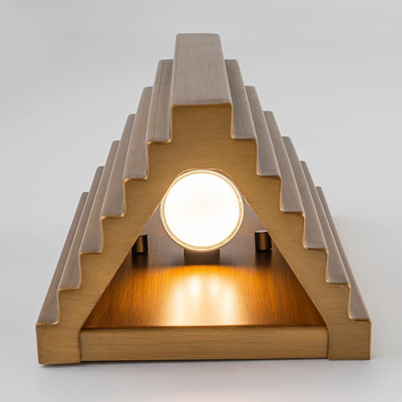 2-Light Industrial Antique Gold Outdoor Integrated LED Wall Sconce - H11" x W6.3" x D5"