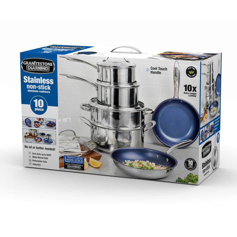 Granitestone Stainless Steel Nonstick 10 Piece Cookware Set