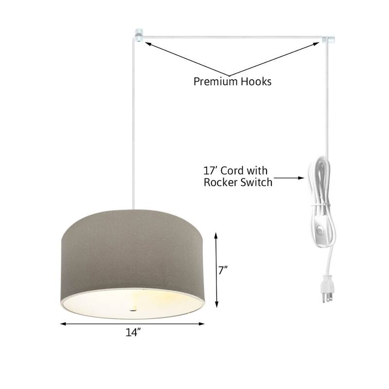2 Light Swag Plug-In Pendant 14"w Light Oatmeal with Diffuser, White Cord - N/A