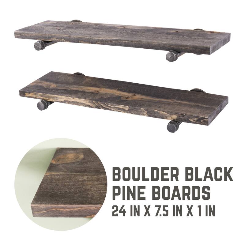 Restore Wood 24 in. Wall Shelf Straight Steel Pipe Brackets, Set of 2