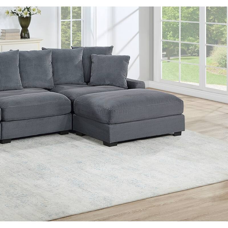 Living Room Furniture 1pc Ottoman Corduroy Soft Cushion Cocktail Ottoman Wood Legs