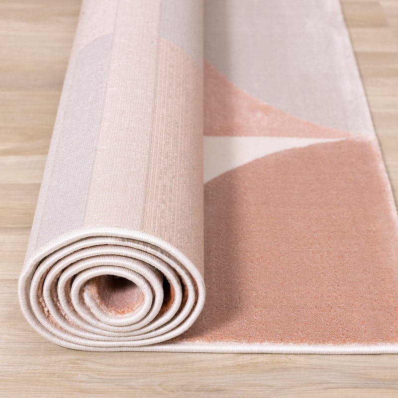 Bloom Collection - Pink/Grey/Cream Modern Art Area Rug, 5'3" x 7'7"