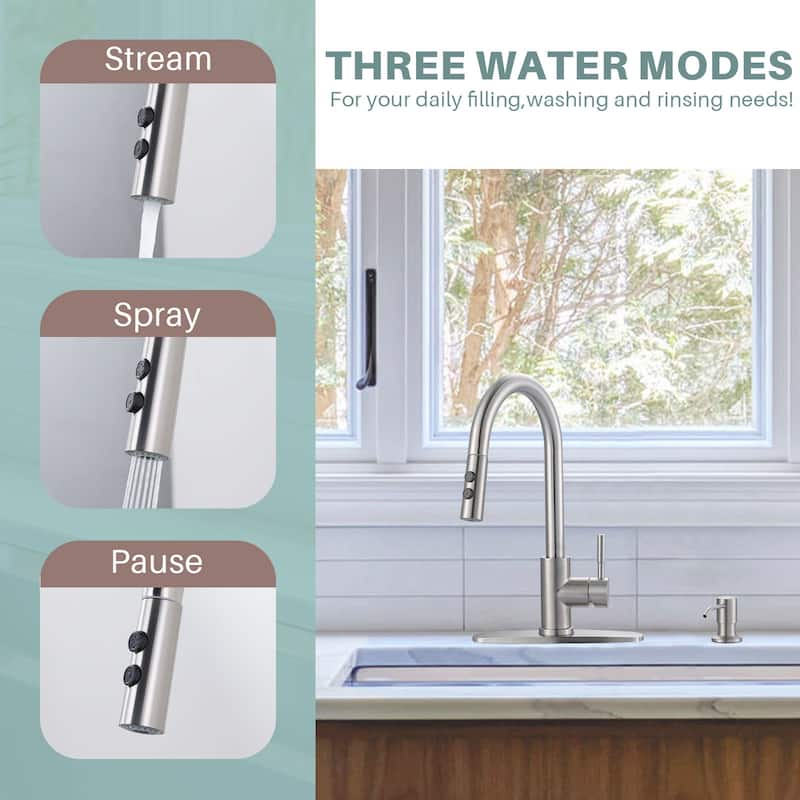 WOWOW Single Handle Pull Down Sprayer Kitchen Faucet