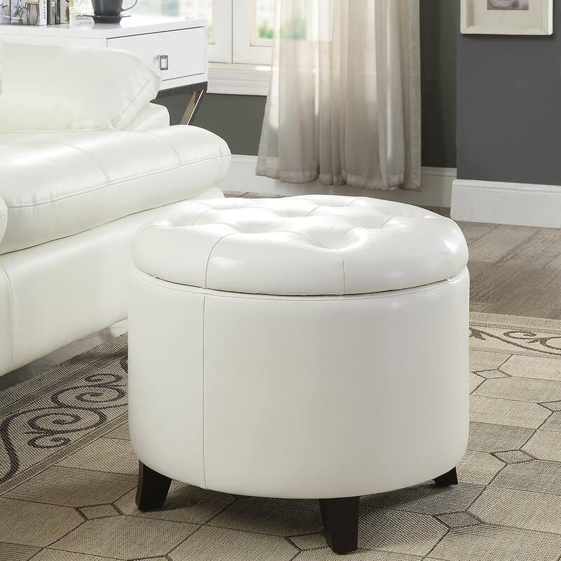 Convenience Concepts Designs4Comfort Round Storage Ottoman - Ivory Faux Leather