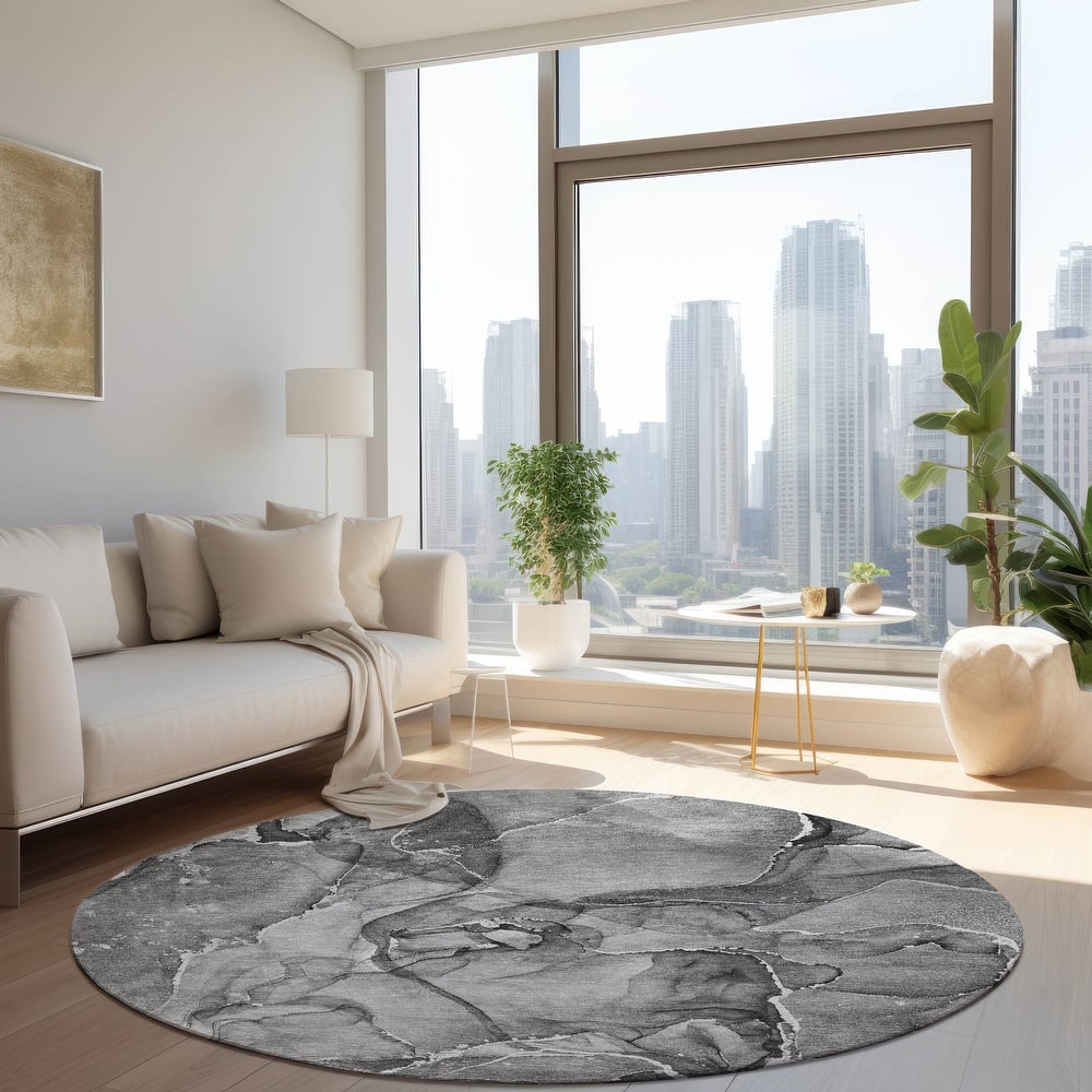 Machine Washable Indoor/ Outdoor Abstract Chantille Rug