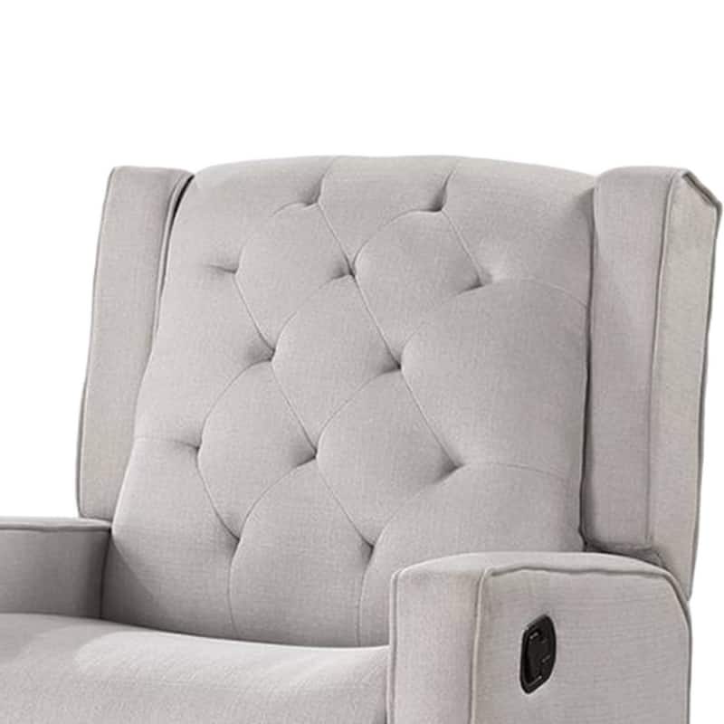 Manie Swivel Glider Manual Recliner, Solid Wood, Light Gray Burlap