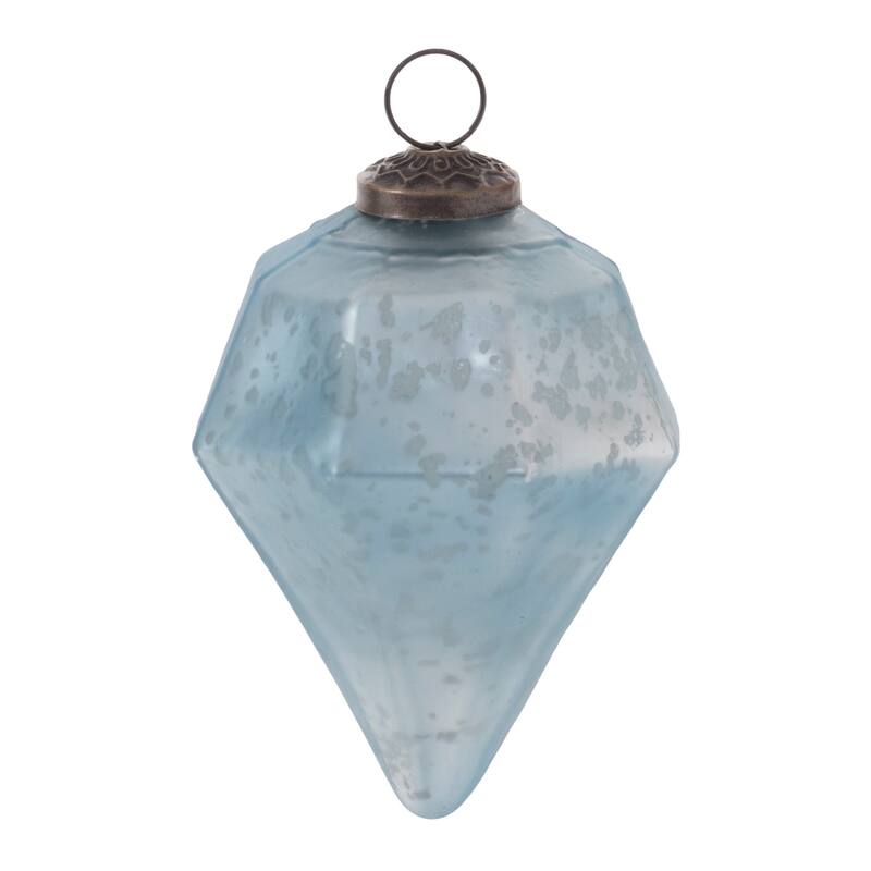 Geometric Glass Christmas Ornaments - 4" - Blue - 6ct