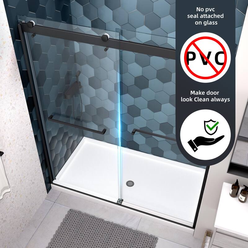 60''W x 74''H Frameless Double Sliding Shower Door with Stainless Steel Hardware - 60'' x 74''