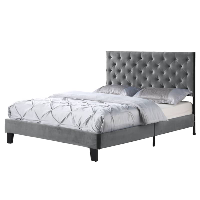 Mid-Century Tufted Platform Bed - Grey - Full