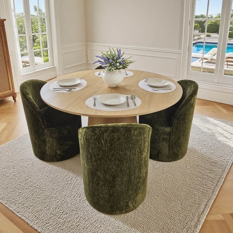 Chenille Upholstered Dining Chair with Castors (Set of 4)
