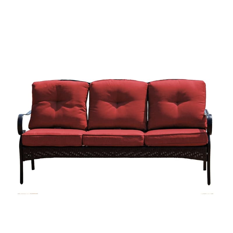 Outdoor Iron 3 Seater Sofa with Cushions for Patio - Red