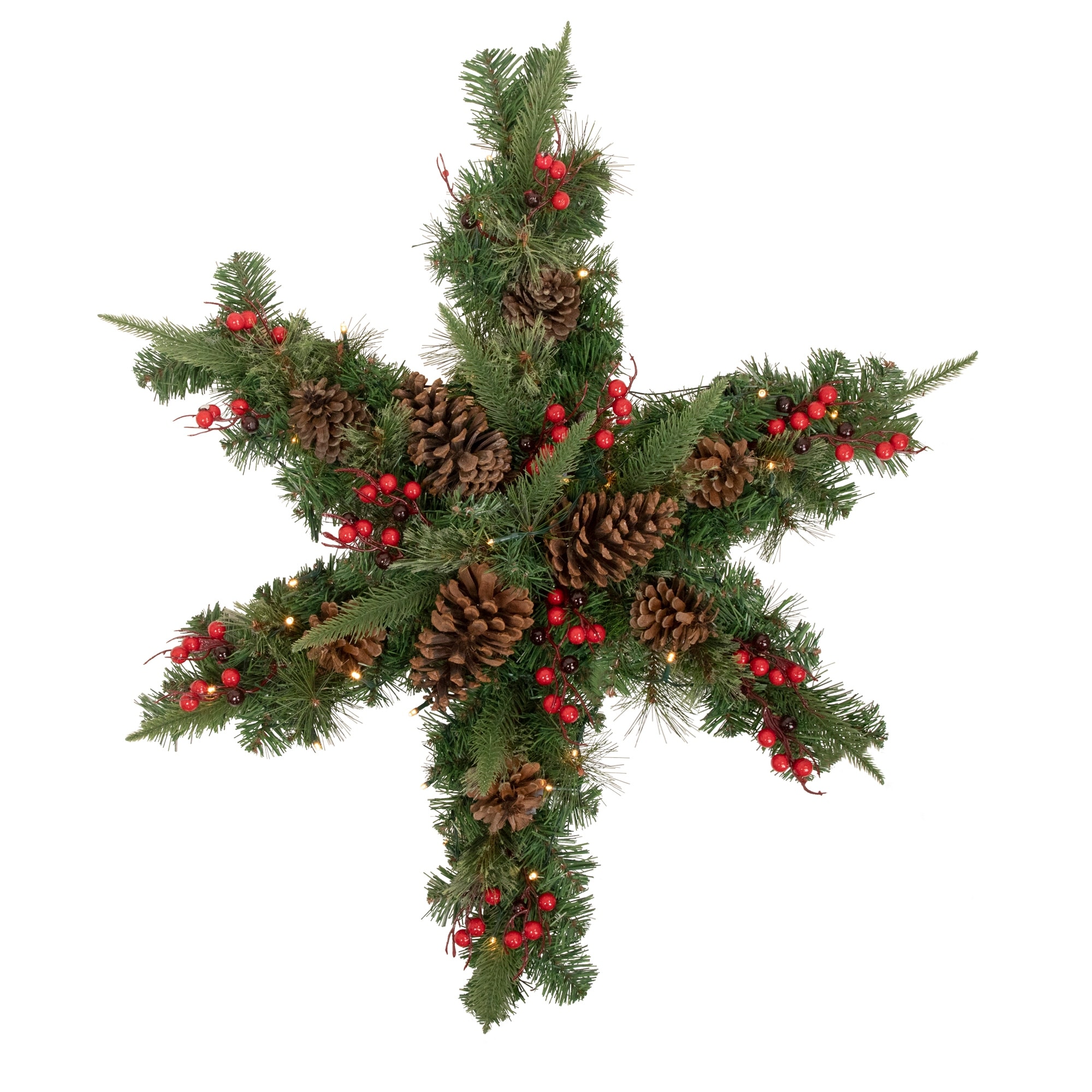 32" Artificial Mixed Pine and Berries Christmas Snowflake Wreath