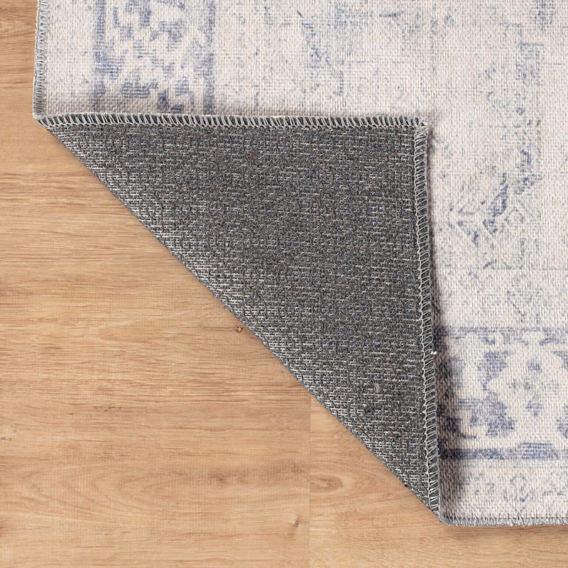 Beige Classic Washable Rug - Flat Pile, Non-Slip, Versatile for Any Room