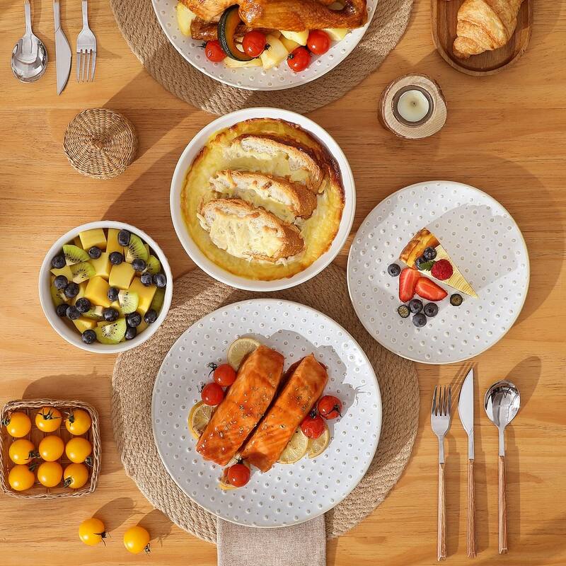 MALACASA LYDIA Embossed Stoneware 16-Piece Dinnerware Set