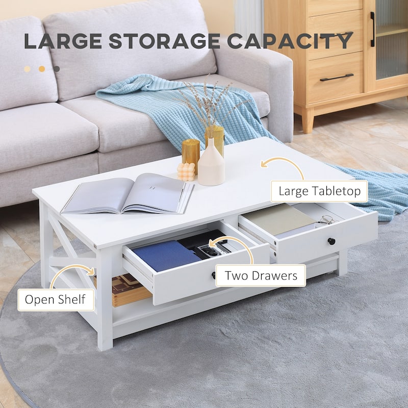 Coffee Table with Storage Drawers and Open Shelf