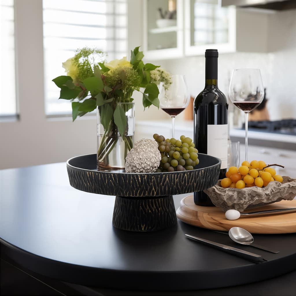 Sagebrook Home's 14-inch Black Metal Pedestal Tray, Aluminum & MDF Elegance for Trays - 14" x 14" x 6"