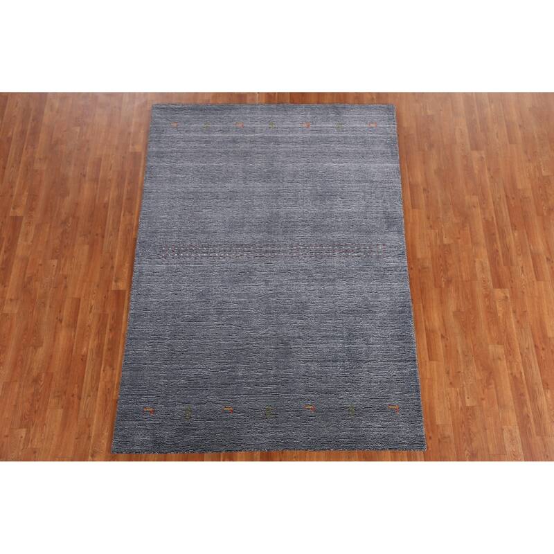 Hand Knotted Oriental 100% Wool Carpet Tribal Animal Pictorial Navy Blue & Blues Gabbeh Area Rug - 7' 7'' X 5' 3''