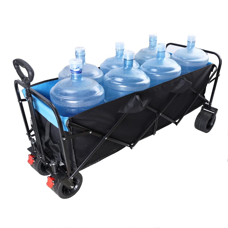 Big Large Capacity Folding Cart Extra Long Extender Wagon Cart Folding Wagon Garden Shopping Beach Cart (Black + Blue) - Blue-Black