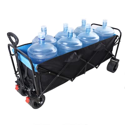 Big Large Capacity Folding Cart Extra Long Extender Wagon Cart Folding Wagon Garden Shopping Beach Cart (Black + Blue)