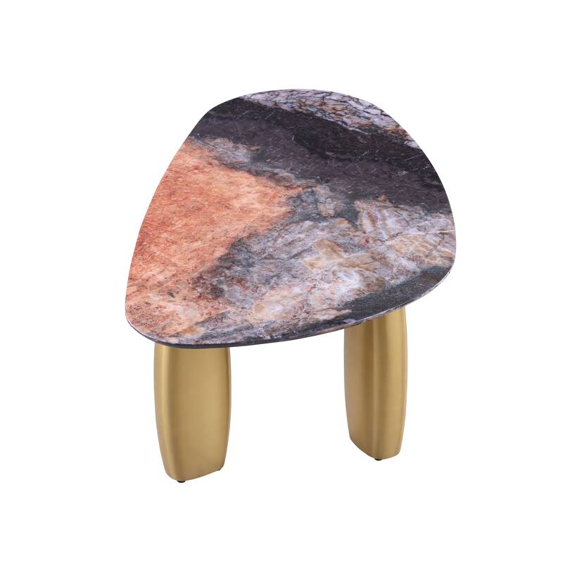 Furniture of America Luvien Modern Multi-Color Sintered Stone Top Coffee Table with Gold Legs