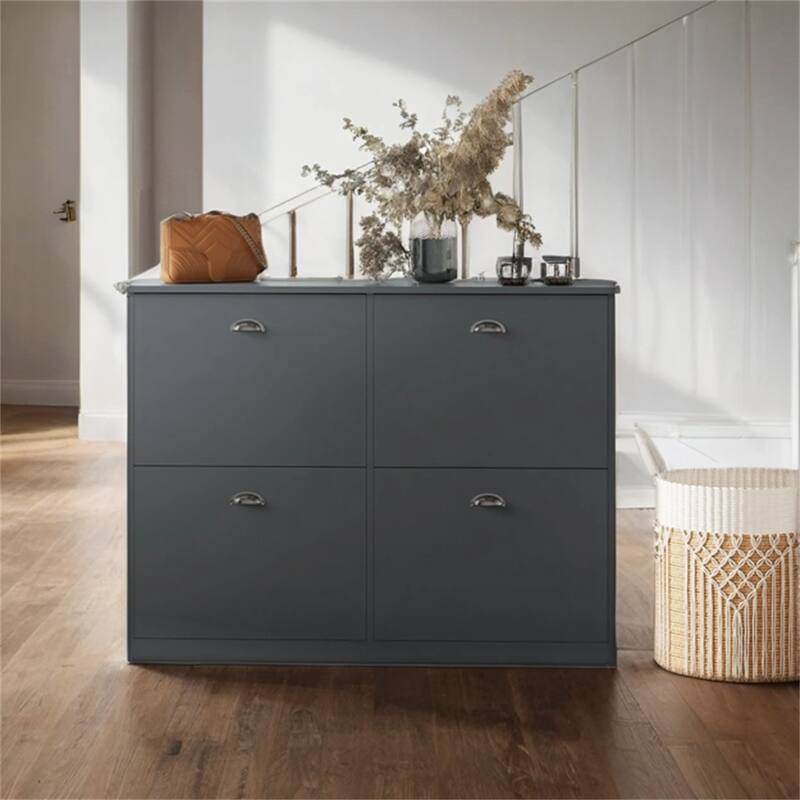 Wood Hidden Slim Narrow Shoe Cabinet with 4 Drawers for Bedroom