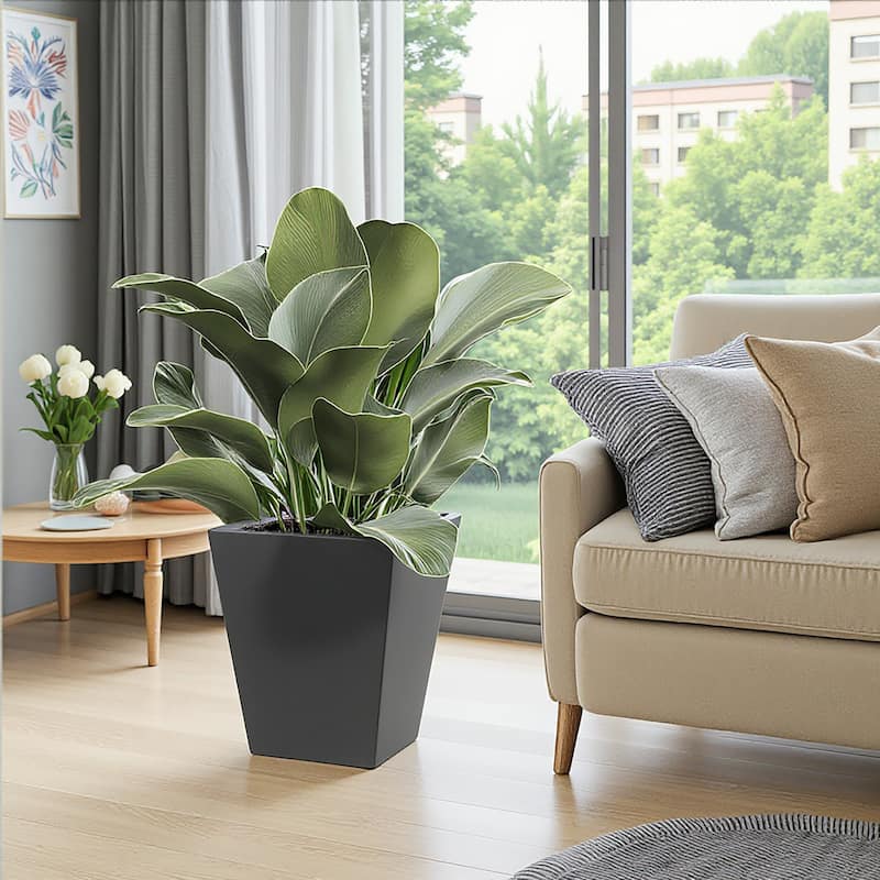 18" H Tall Metal Tapered - Large Outdoor & Indoor Garden Plant Pot with Drainage Hole and Rubber Plug, Stylish Burnished