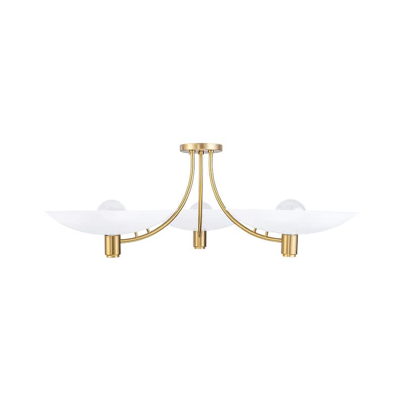 3-Light White Brass Sputnik Saucer Semi Flush Light Curved Arms - 40.6 Inches