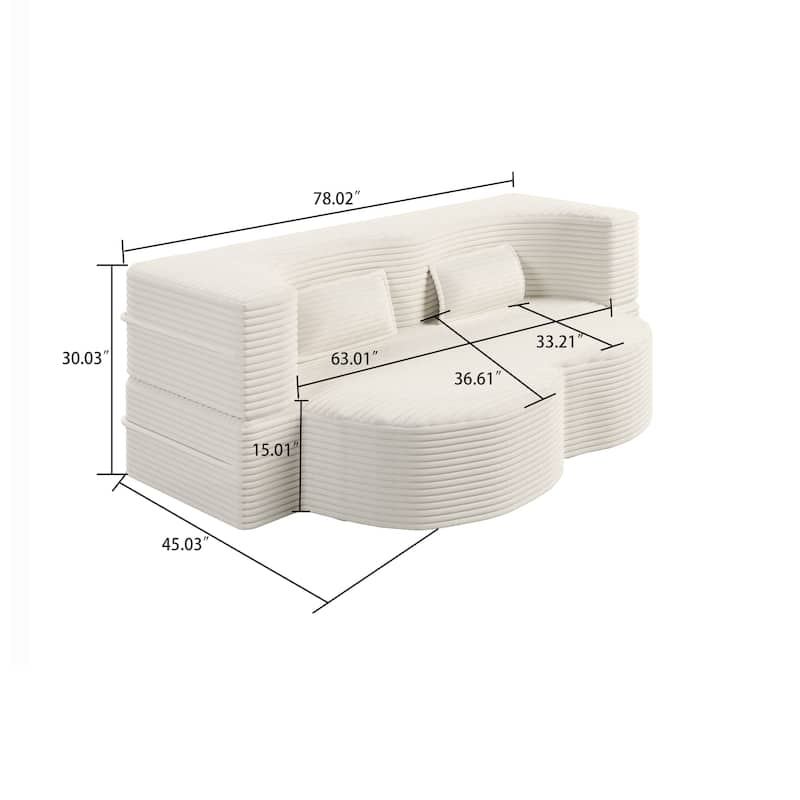 Modern Minimalist Compressed Upholstered Convertible Two-Seater Sofa Bed with 2 Pillows
