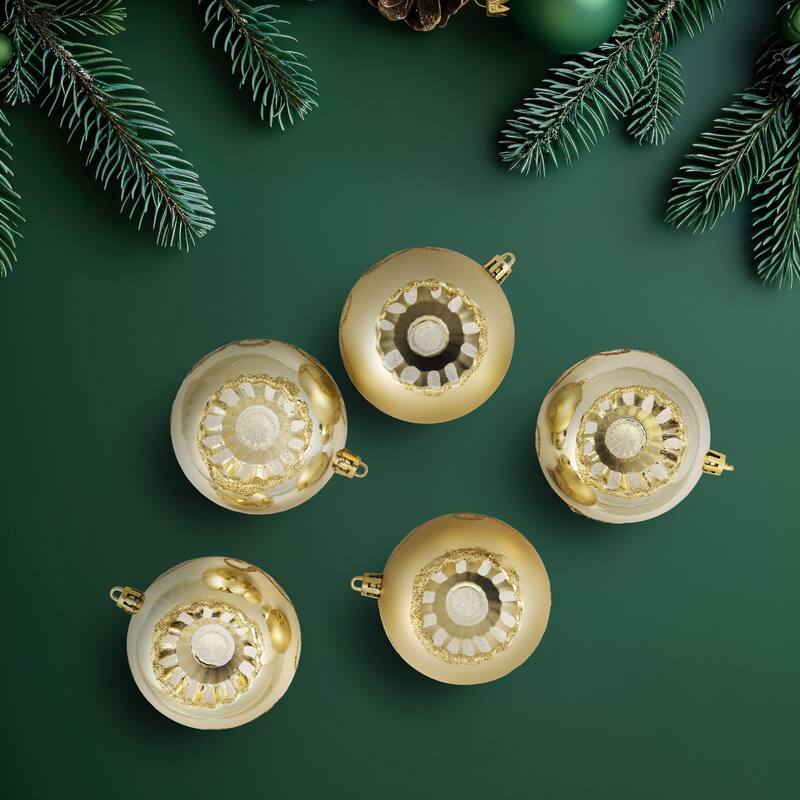 5ct Gold Retro Reflector Shatterproof Christmas Ball Ornaments 3.25"