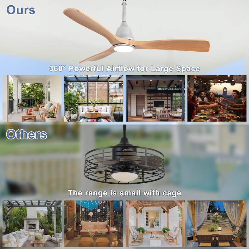 Outdoor Ceiling Fan with Light: Plug-in Hanging Fan, Remote App Control, 3CCT, 6-Speed