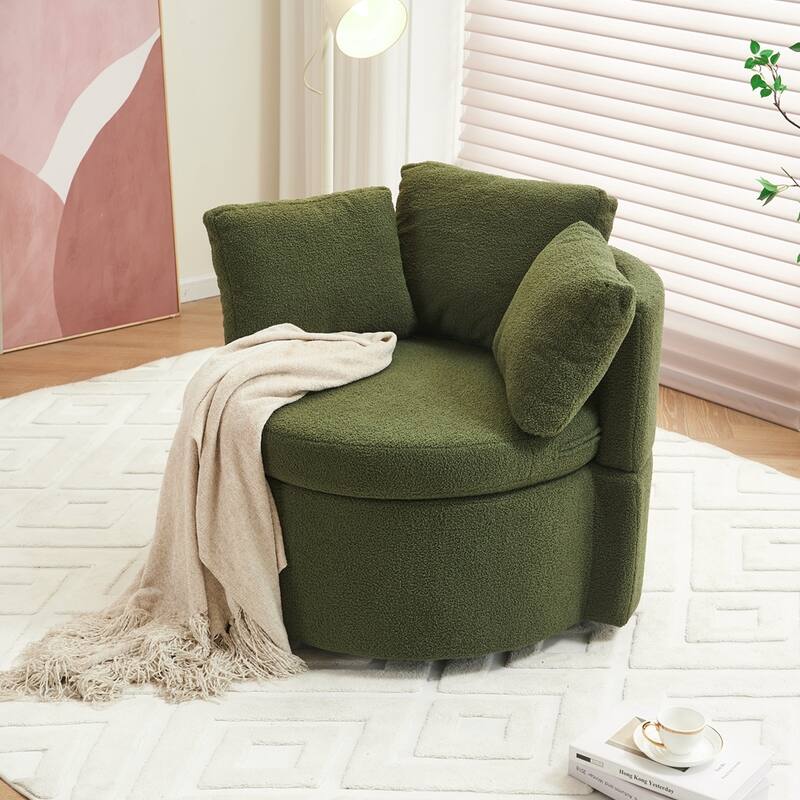 Teddy Fabric Swivel Storage Chair With Back Cushion
