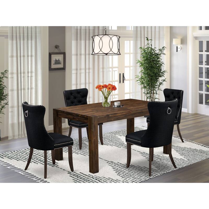 East West Furniture Kitchen Set Includes a Rectangle Dining Table and 4 Padded Chairs, Distressed Jacobean (Pieces Options) - CNDA5-07-T24