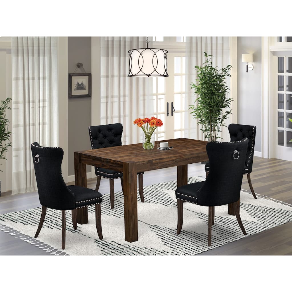 East West Furniture Kitchen Set Includes a Rectangle Dining Table and 4 Padded Chairs, Distressed Jacobean (Pieces Options)