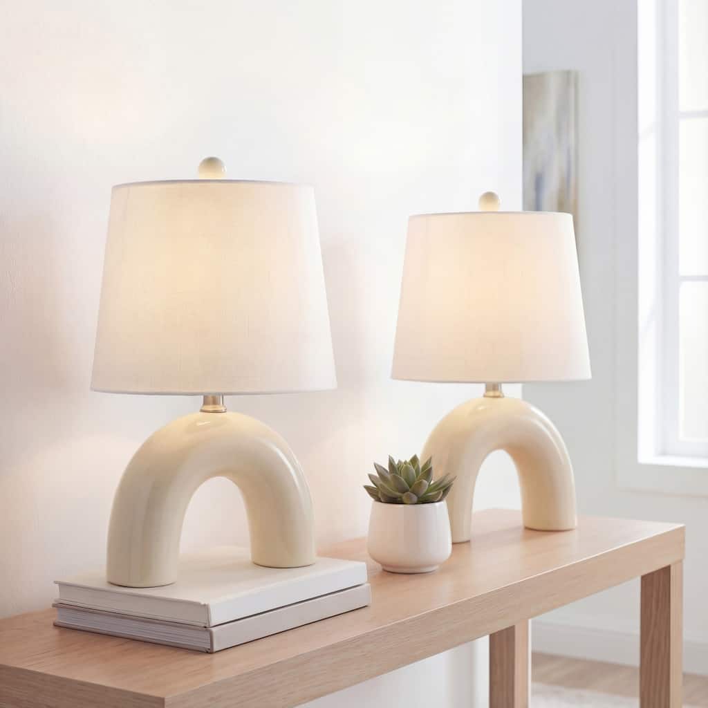 Zadie 17.75" Scandinavian Minimalist Ceramic Arch LED Table Lamp (Set of 2), by JONATHAN Y