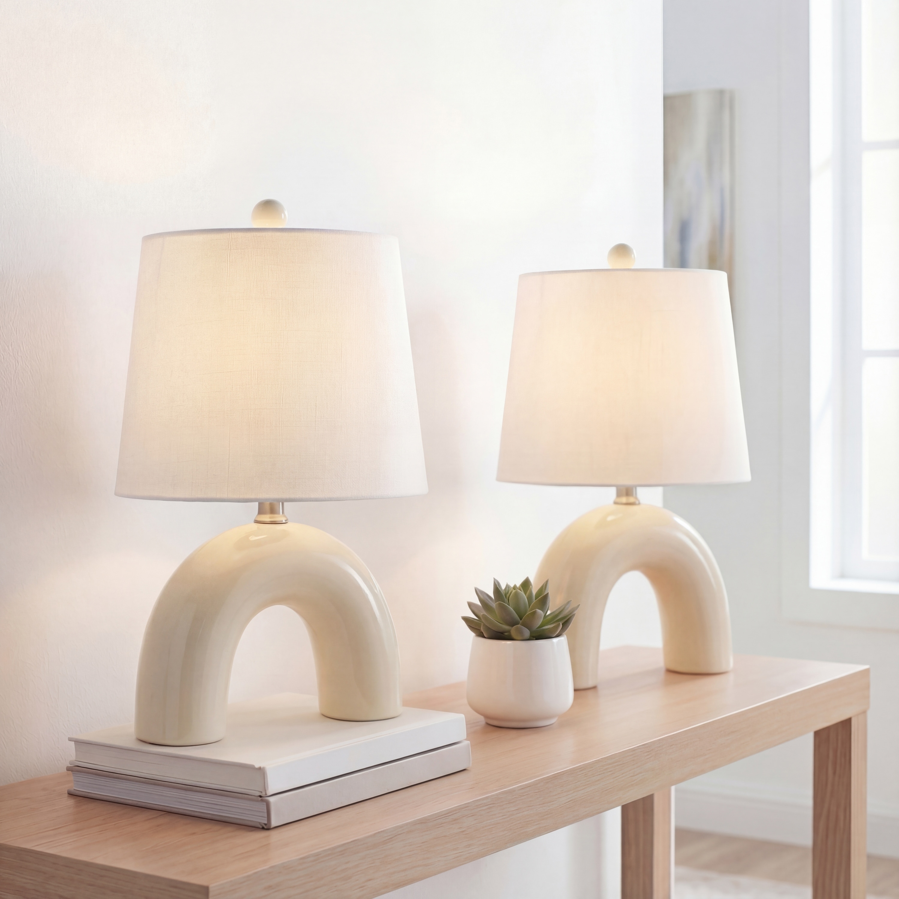JONATHAN Y Zadie 17.75" Scandinavian Minimalist Ceramic Arch LED Table Lamp (Set of 2)
