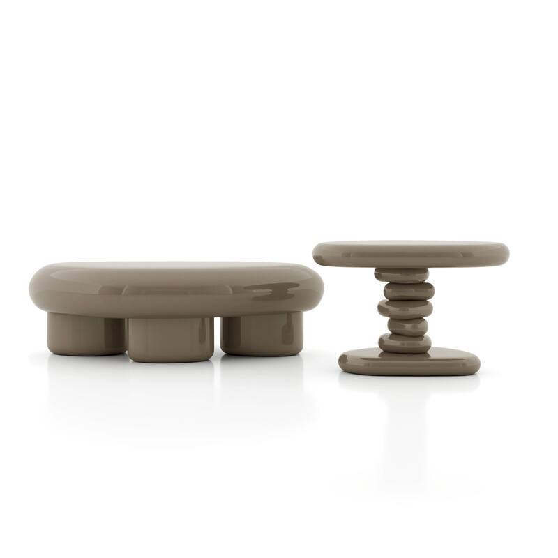 24/7 Shop At Home Modern 2-Piece Oval Glossy Low Profile Coffee Table Set