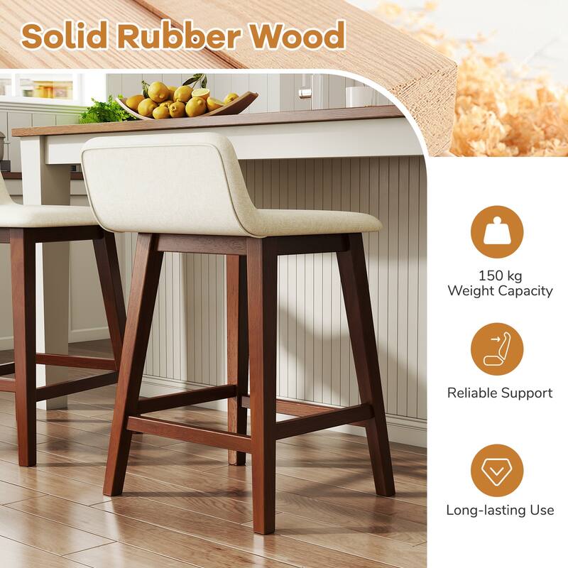 Gymax 24'' Upholstered Barstools w/ Low Back Footrest & Wood Legs for