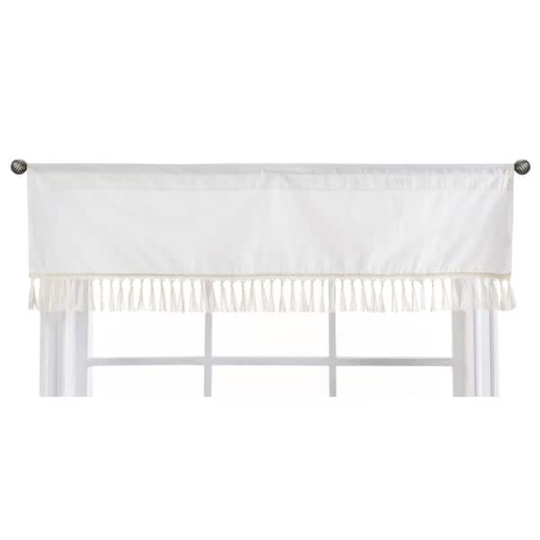 slide 1 of 1, Ivory Neutral Boho Bohemian Collection Window Curtain Valance - Solid Cream Off White Farmhouse Chic Minimalist Tassel Cotton