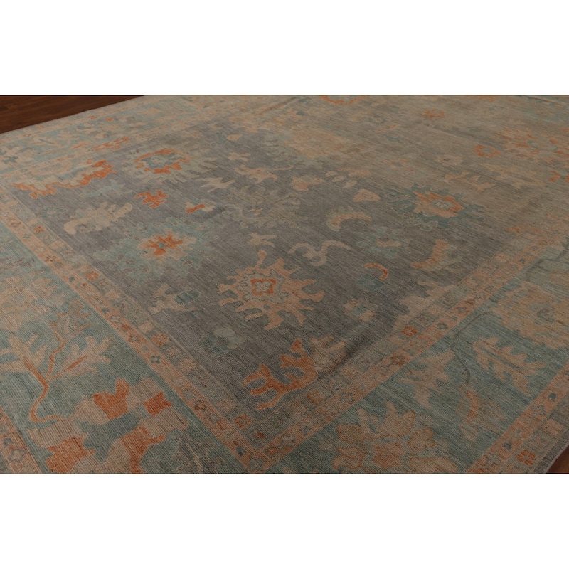 Multi-Color Oushak Area Rug Hand-Knotted Turkish Wool Carpet - 9'9" x 13'2"