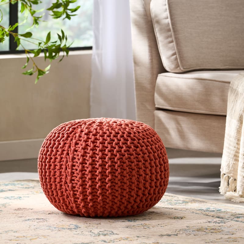 Moro Handcrafted Modern Cotton Pouf by Christopher Knight Home - Orange