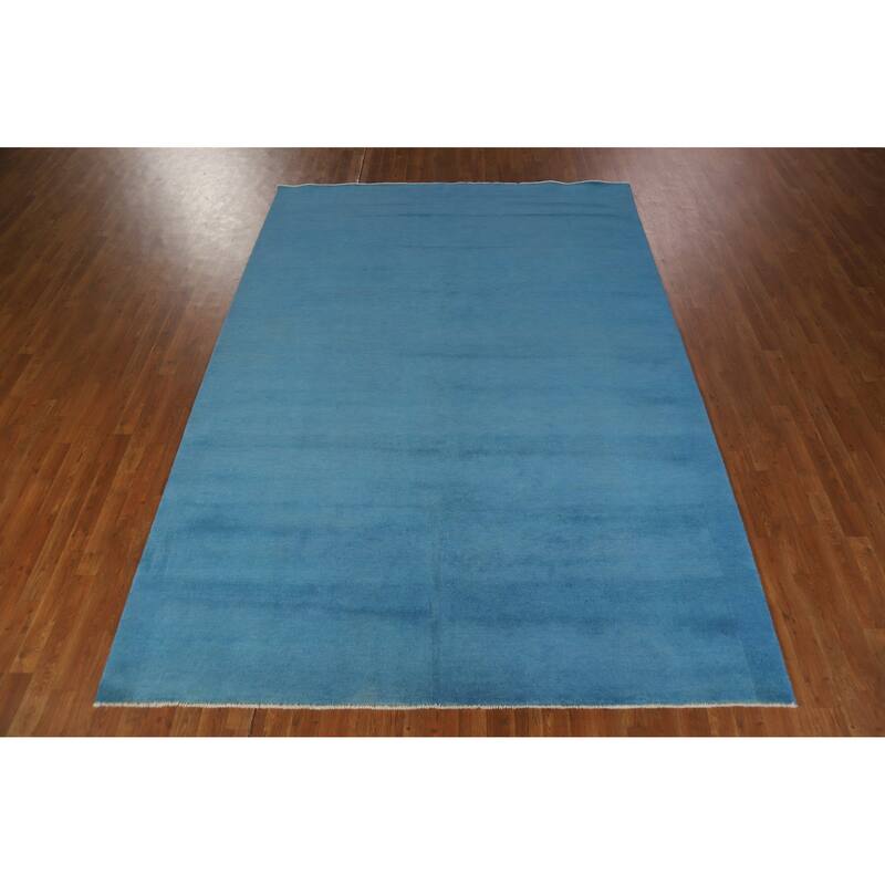 Hand Knotted Oriental 100% Wool Carpet Modern Solid Navy Blue & Blues Gabbeh Area Rug - 10' 1'' X 7' 2''
